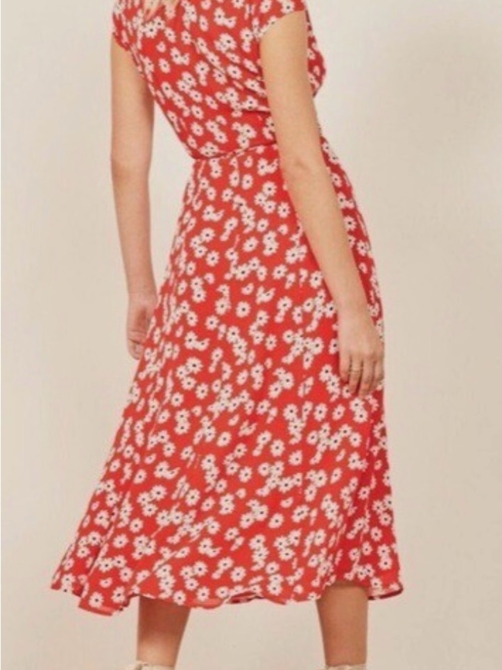 Reformation Red Oopsie Daisy Floral Carina Georgette Wrap Midi Dress Size L - Picture 3 of 13